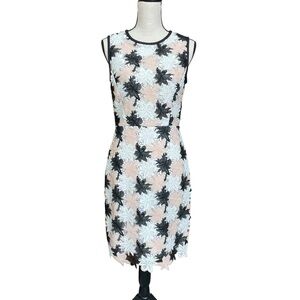 ♠️ Kate Spade Sleeveless Floral Appliqué Sheath Dress in White, Blush & Black